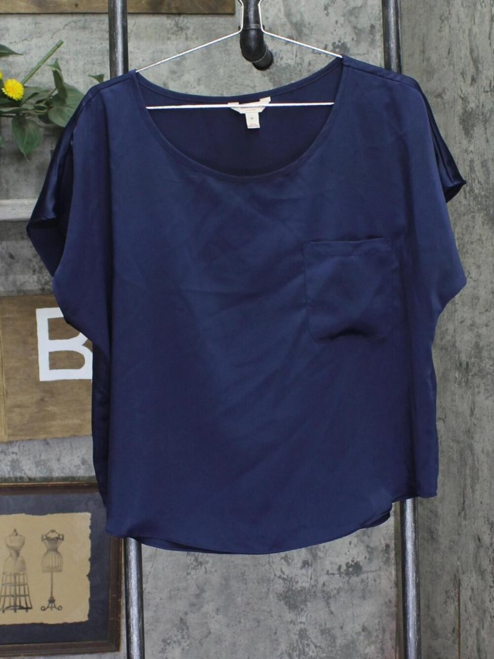 State Of Day Silk Touch Short Sleeve Pajama Shirt Top 100183585MS Navy Blue XL